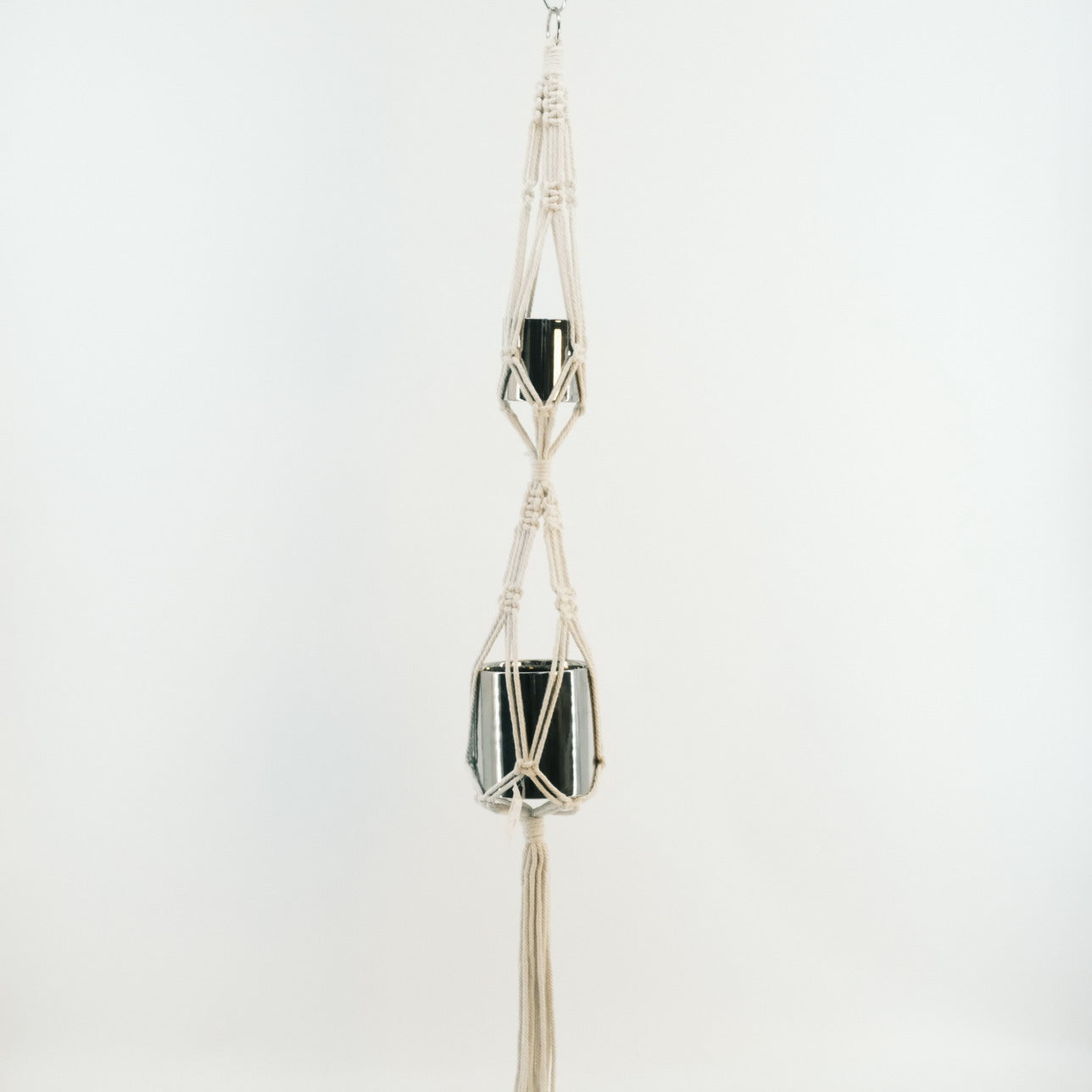 Macrame Plant Hanger with 2 Metal Pots 2320048