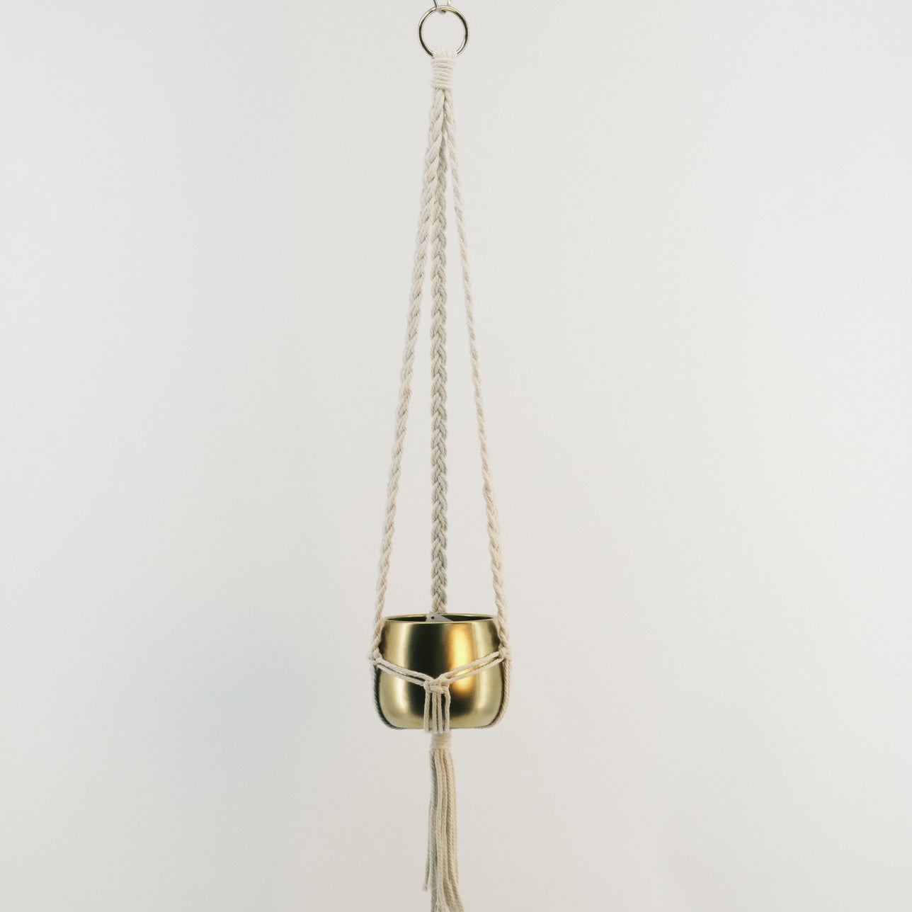 Macrame Plant Holder with Golden Metal Pot 2320051