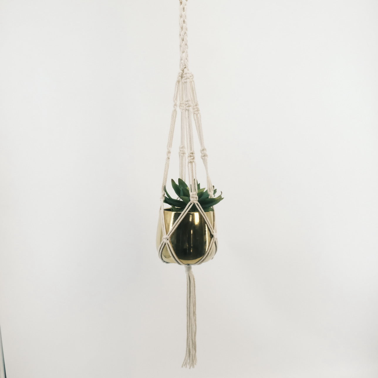 tiny macrame plant hanger Tiny Macrame Wall Flower Hanger with Metal Pot 2320054 – kunpengart