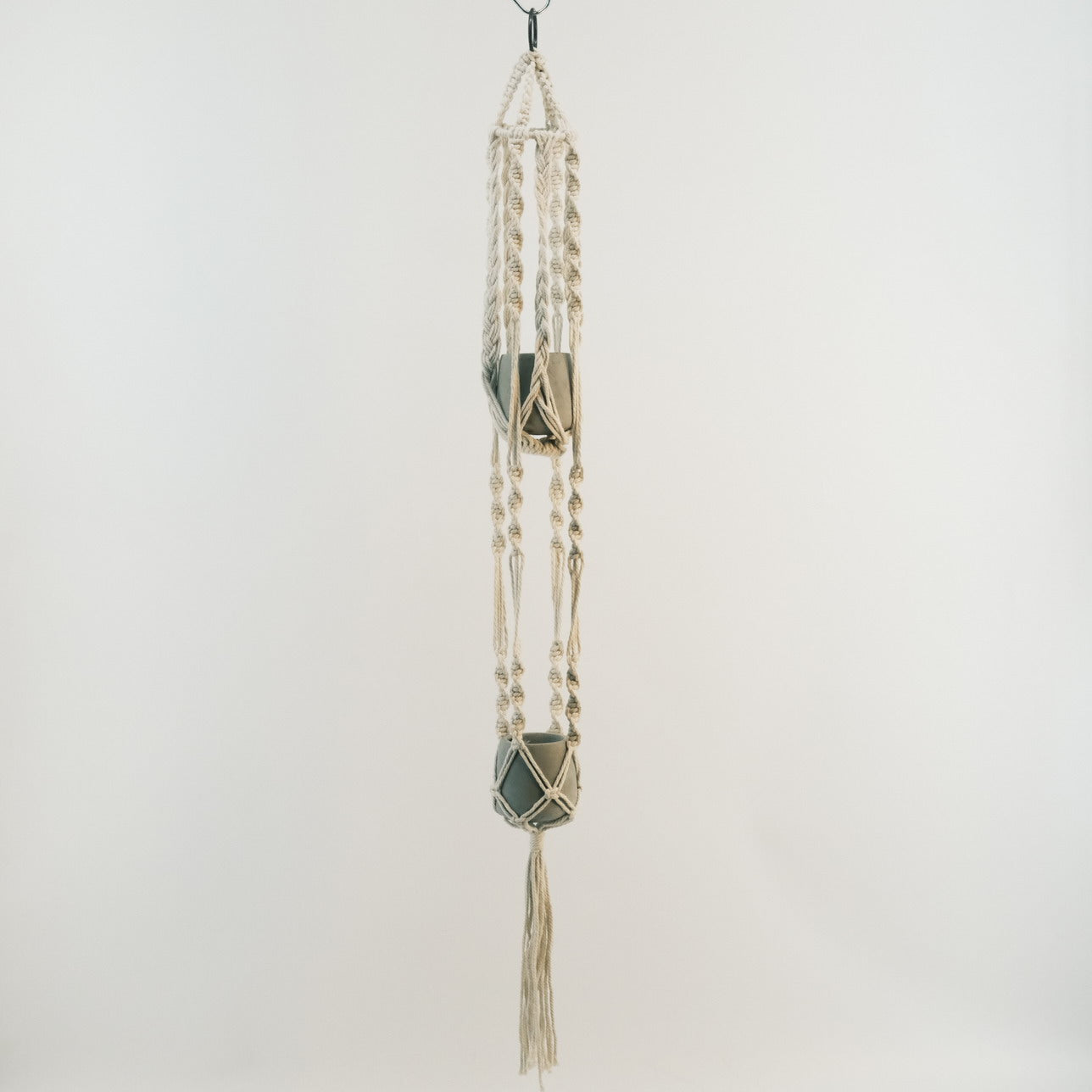 Large Macrame Boho Flower Holder with 2 Cement Pots 2320079