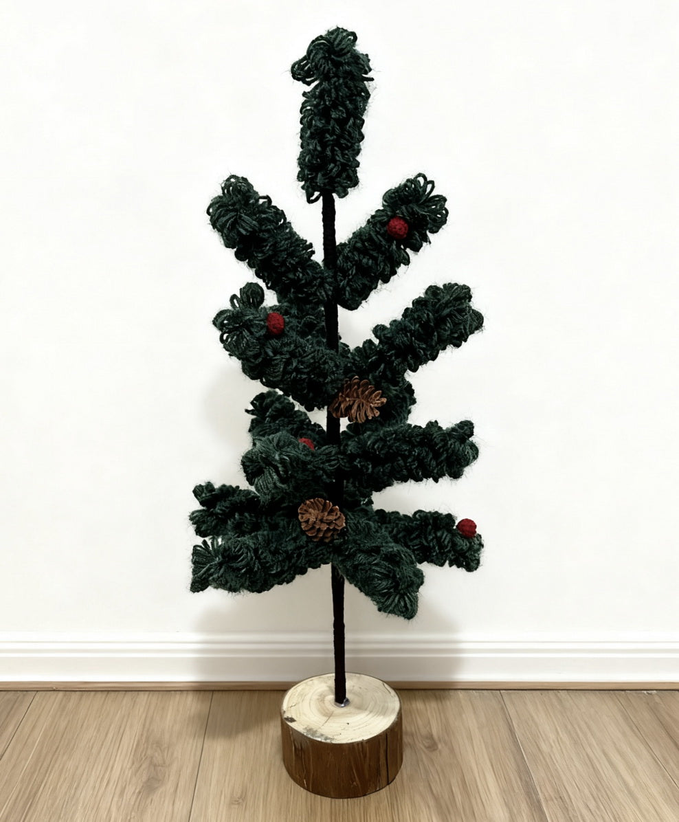 Handmade Yarn Christmas Tree Wood Base CF20400