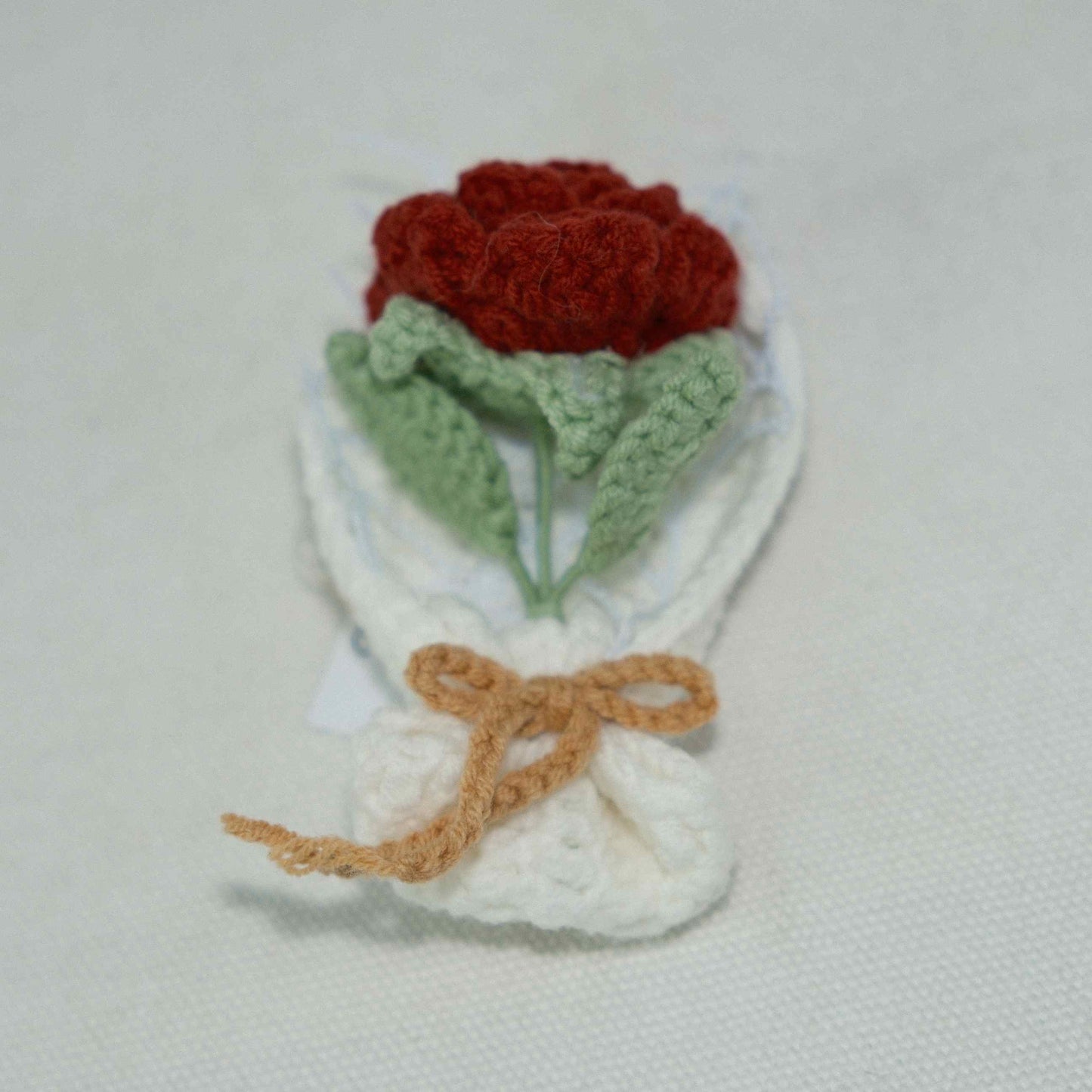 Crochet Red Rose Flower Keychain Handicraft CF30195