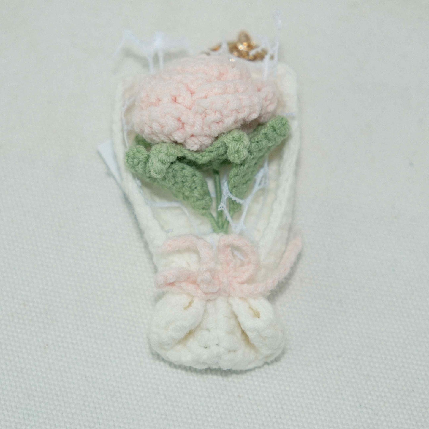 Crochet Pink Rose Flower Keychain Handicraft CF30196