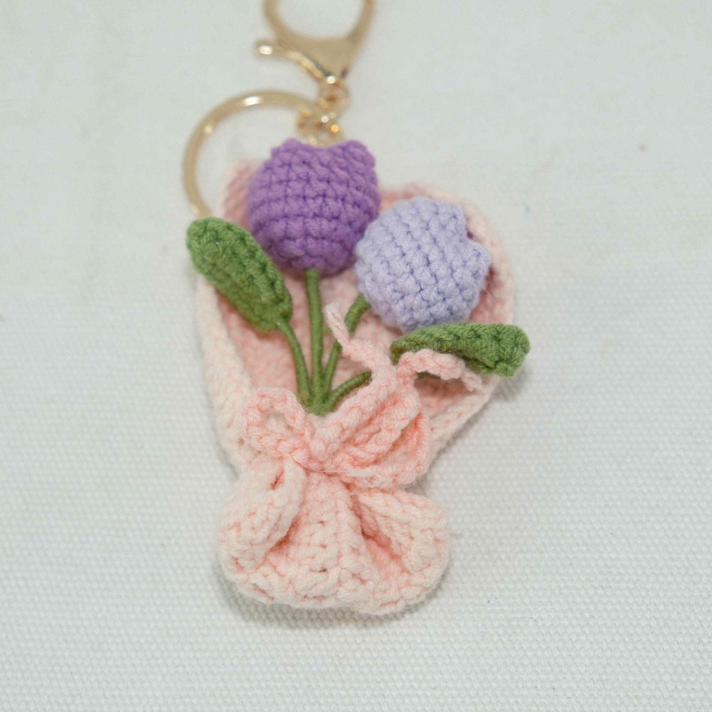 Crochet Mini Tulip Flower Keychain Handicraft CF30197