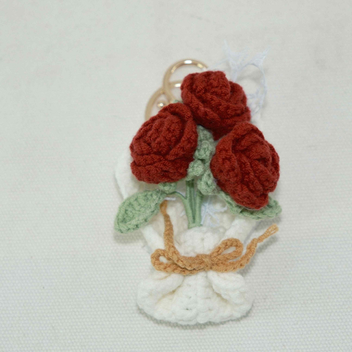 Crochet Red Rose Flower Keychain Gift CF30203