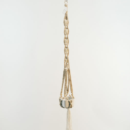 Macrame Plant Hanger with Wood Beads and Ceramic Pot 2320022