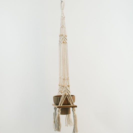 Macrame Plant Holder With Cement Pot and Stand 2320025