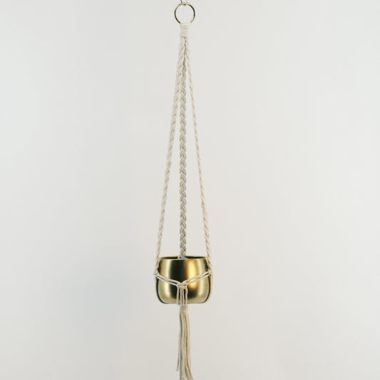 Macrame Plant Holder with Golden Metal Pot 2320051