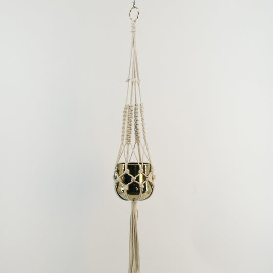 Macrame Hand Craft Flower Hanger with Golden Metal Pot 2320052