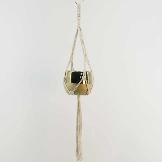 Macrame Flower Holder with Golden Metal Pot 2320053