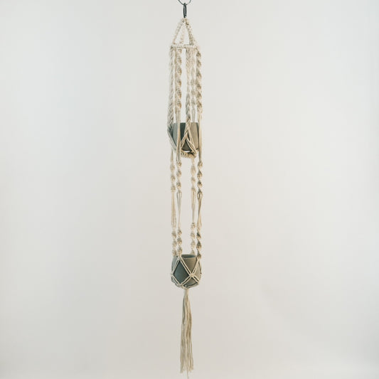 Large Macrame Boho Flower Holder with 2 Cement Pots 2320079