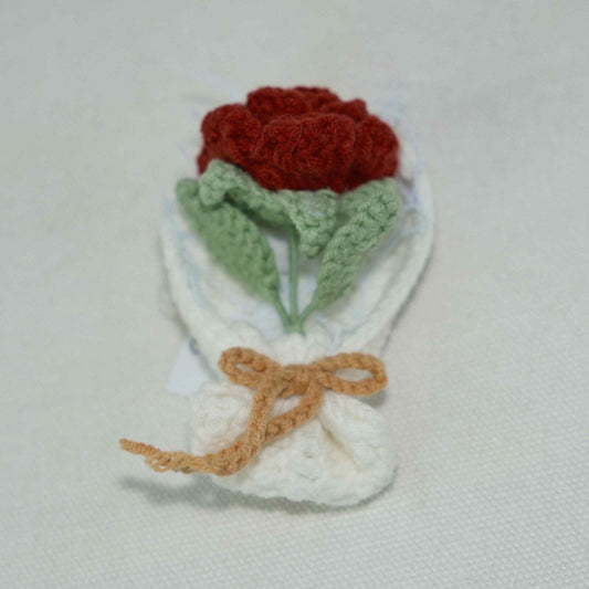 Crochet Red Rose Flower Keychain Handicraft CF30195