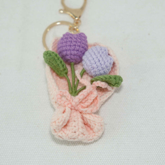 Crochet Mini Tulip Flower Keychain Handicraft CF30197