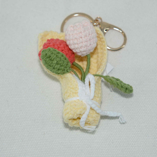 Crochet Mini Tulip Flower Keychain Handicraft CF30198
