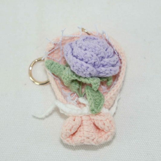 Crochet Purple Flower Keychain Handicraft CF30199