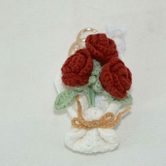 Crochet Red Rose Flower Keychain Gift CF30203